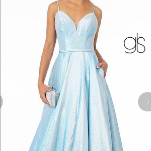 Brand new light blue metallic sparkle prom dress